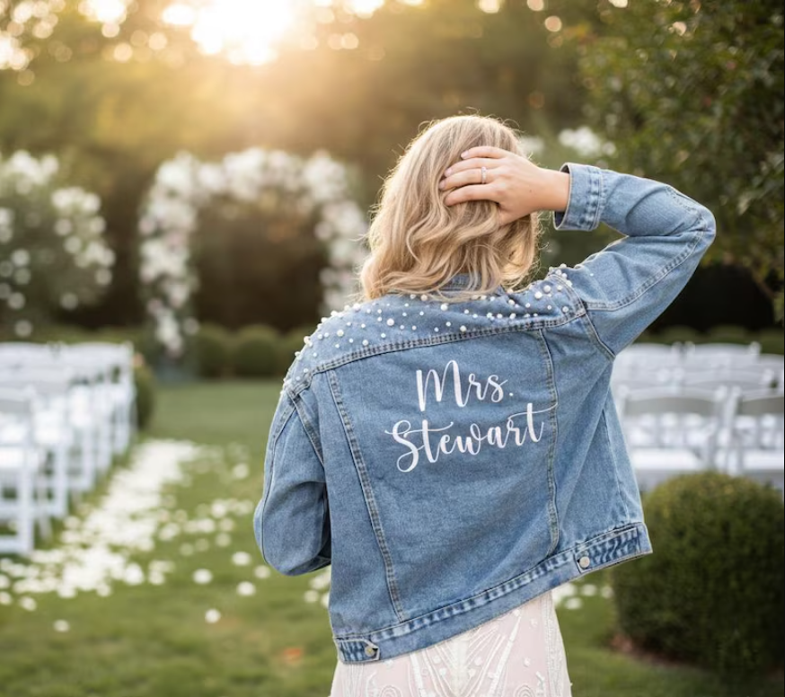 Winter Clothing For Sale - Custom Embroidered Bride Denim Jacket, Bride