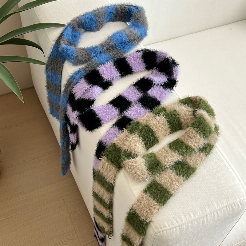 Y2k Striped Plush Narrow Long  - Winter Clothing Accessories incelemesi ve fiyatı