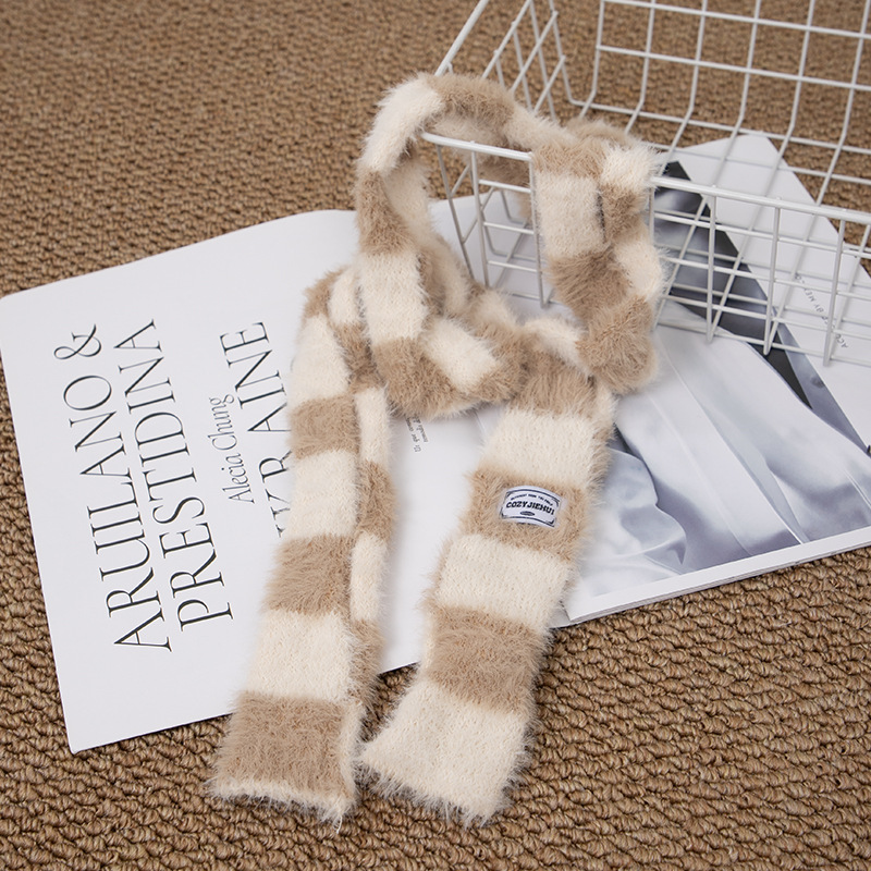 Y2k Striped Plush Narrow Long  - Winter Clothing Accessories incelemesi ve fiyatı