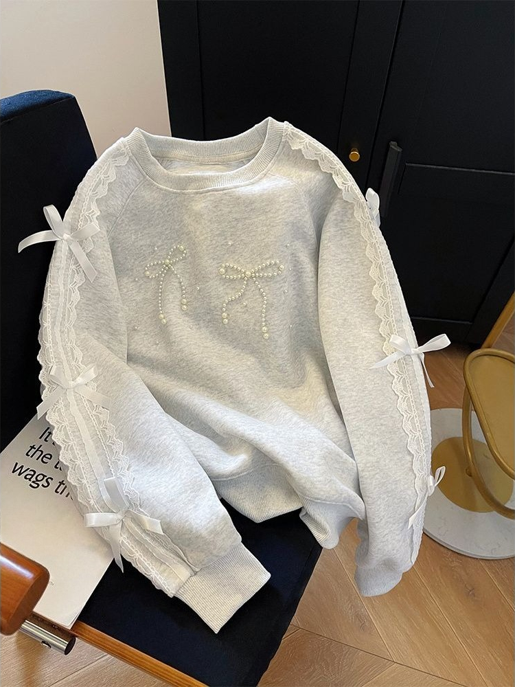 Round Neck Pearl Women's Sweat - Winter Clothing Essential incelemesi ve fiyatı
